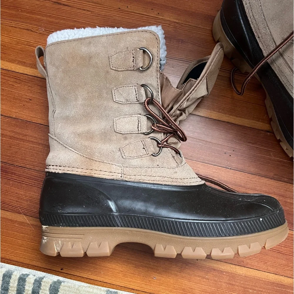 Lands’ End Mens 394765 Insulated Suede Snow Pac Boots Mid Calf Lace Up Brown 9 D - Picture 6 of 9